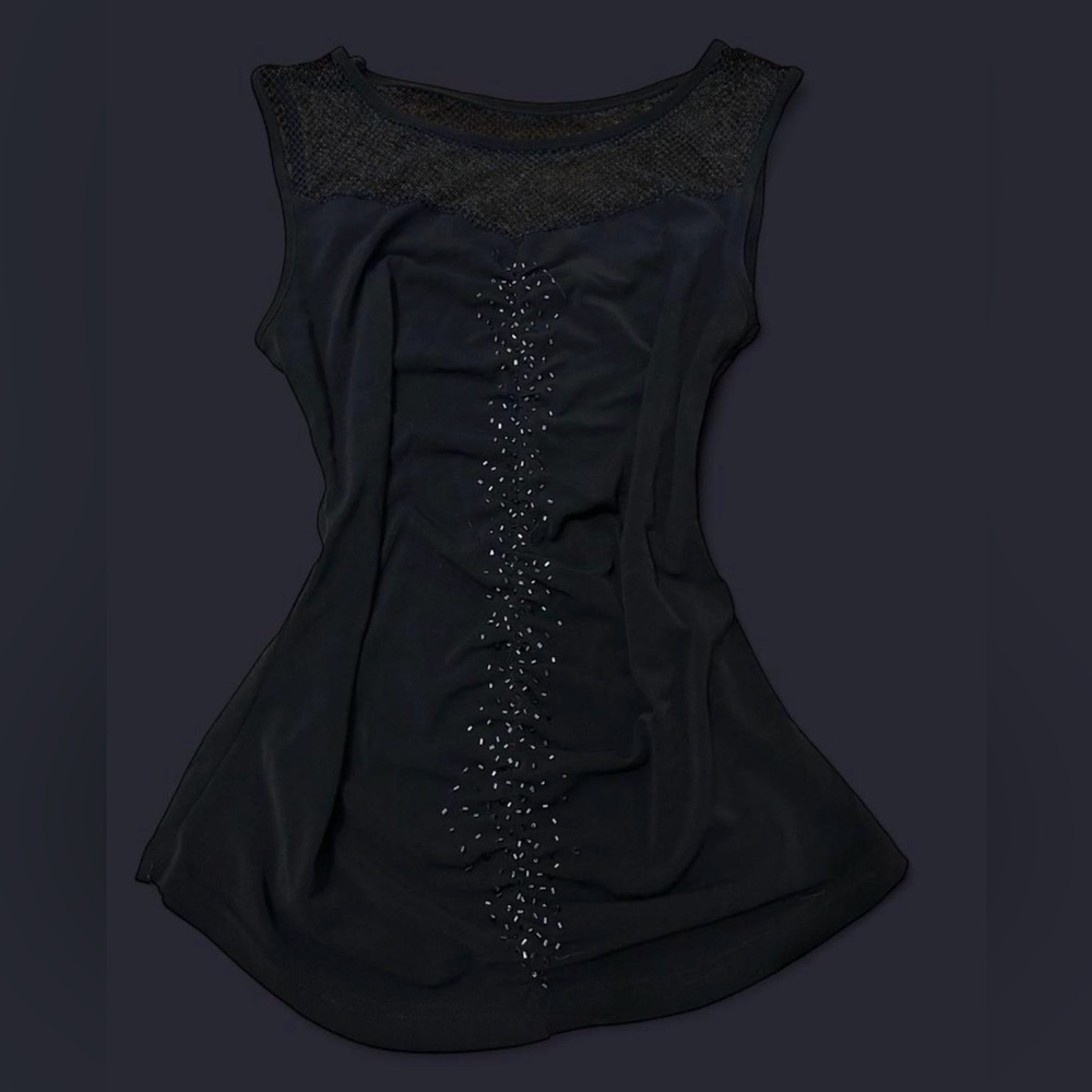 Black Sequins Mesh Blouse